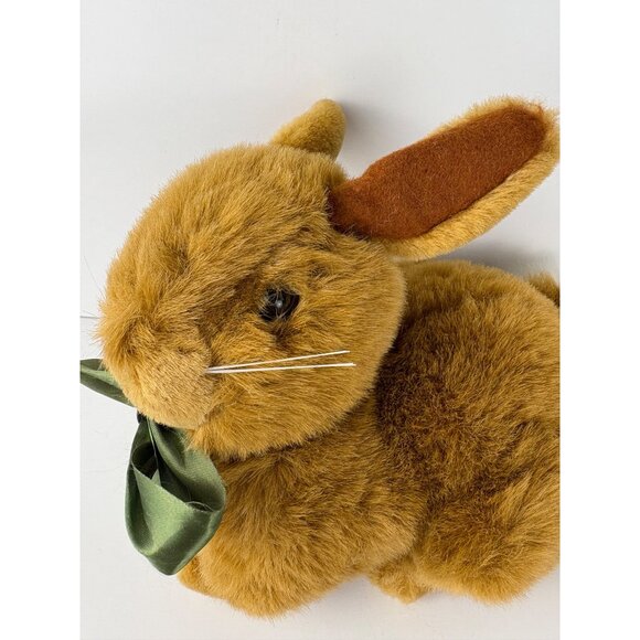 Vintage Chosun Plush Bunny Rabbit 7" Green Bow Brown & White Fluffy Tail Korea - Picture 2 of 8
